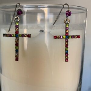 Multicolored - Cross Earrings